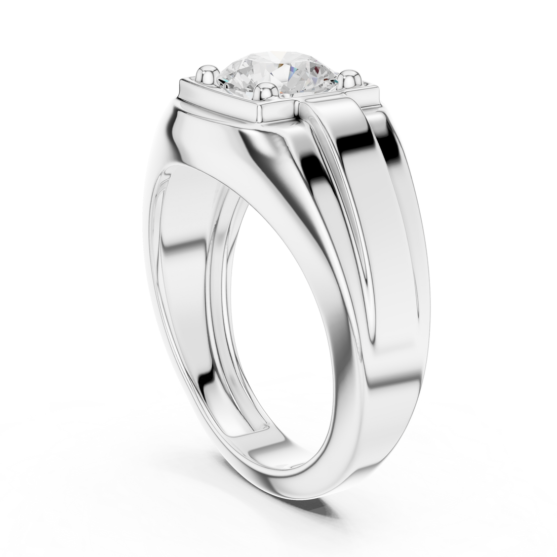 Round Cut Diamond Solitaire Signet Style Band Ring Classic Bold Design
