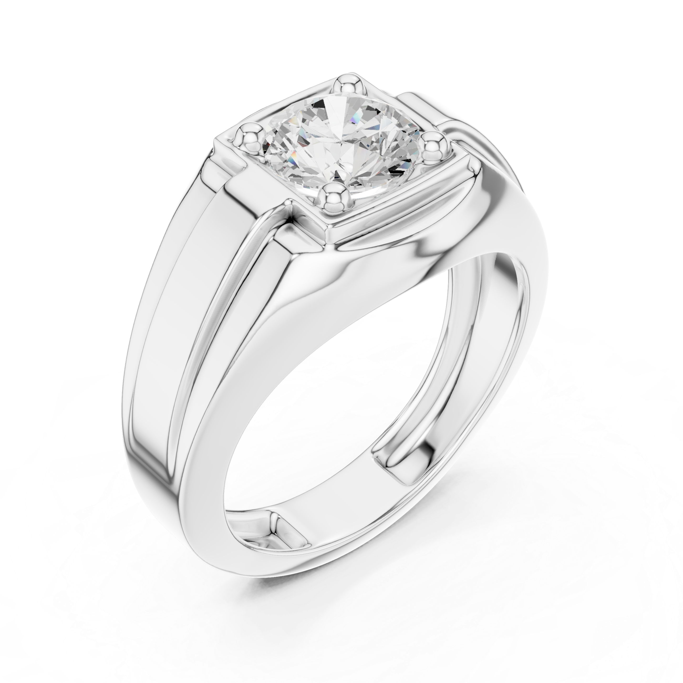 Round Cut Diamond Solitaire Signet Style Band Ring Classic Bold Design