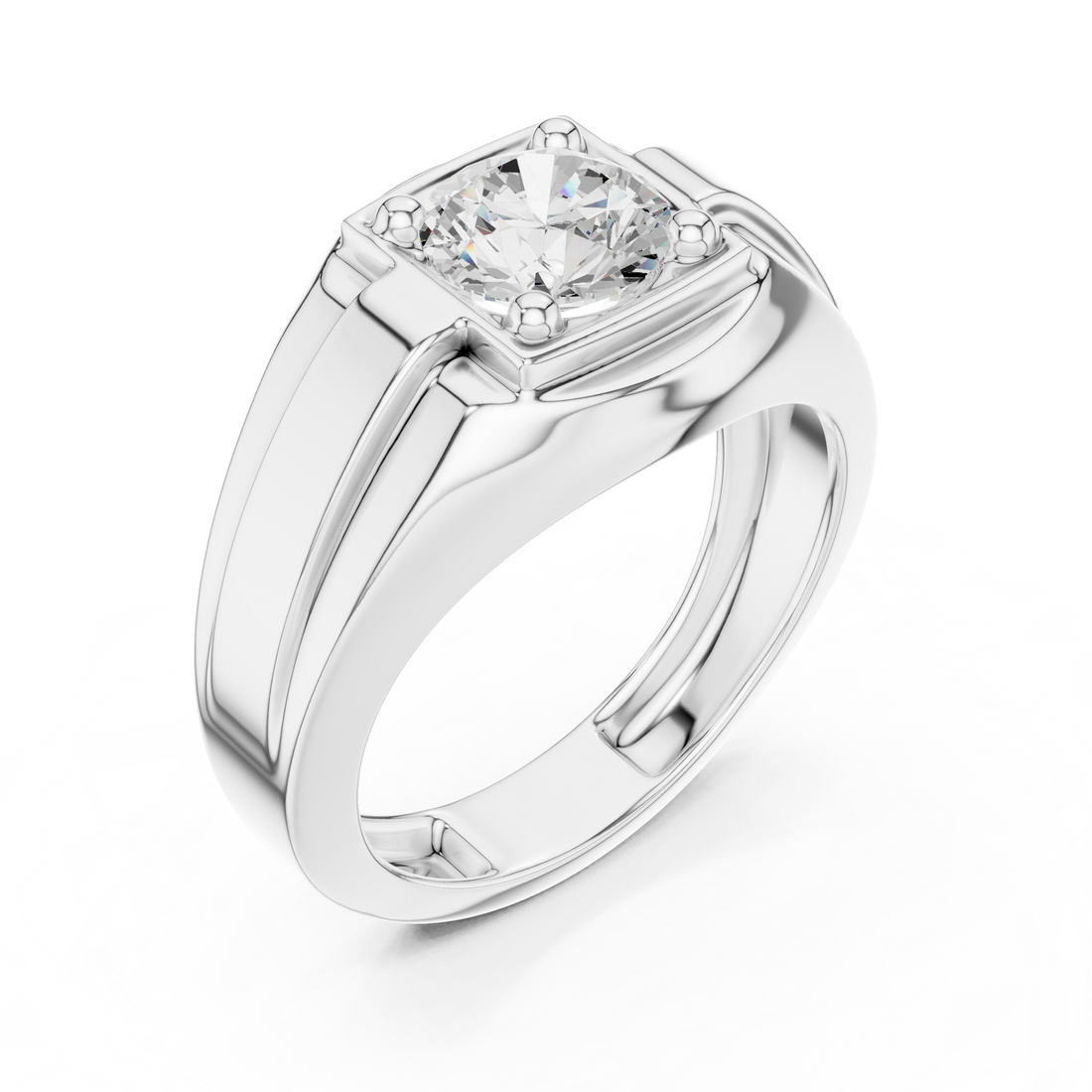 Round Cut Diamond Solitaire Signet Style Band Ring Classic Bold Design