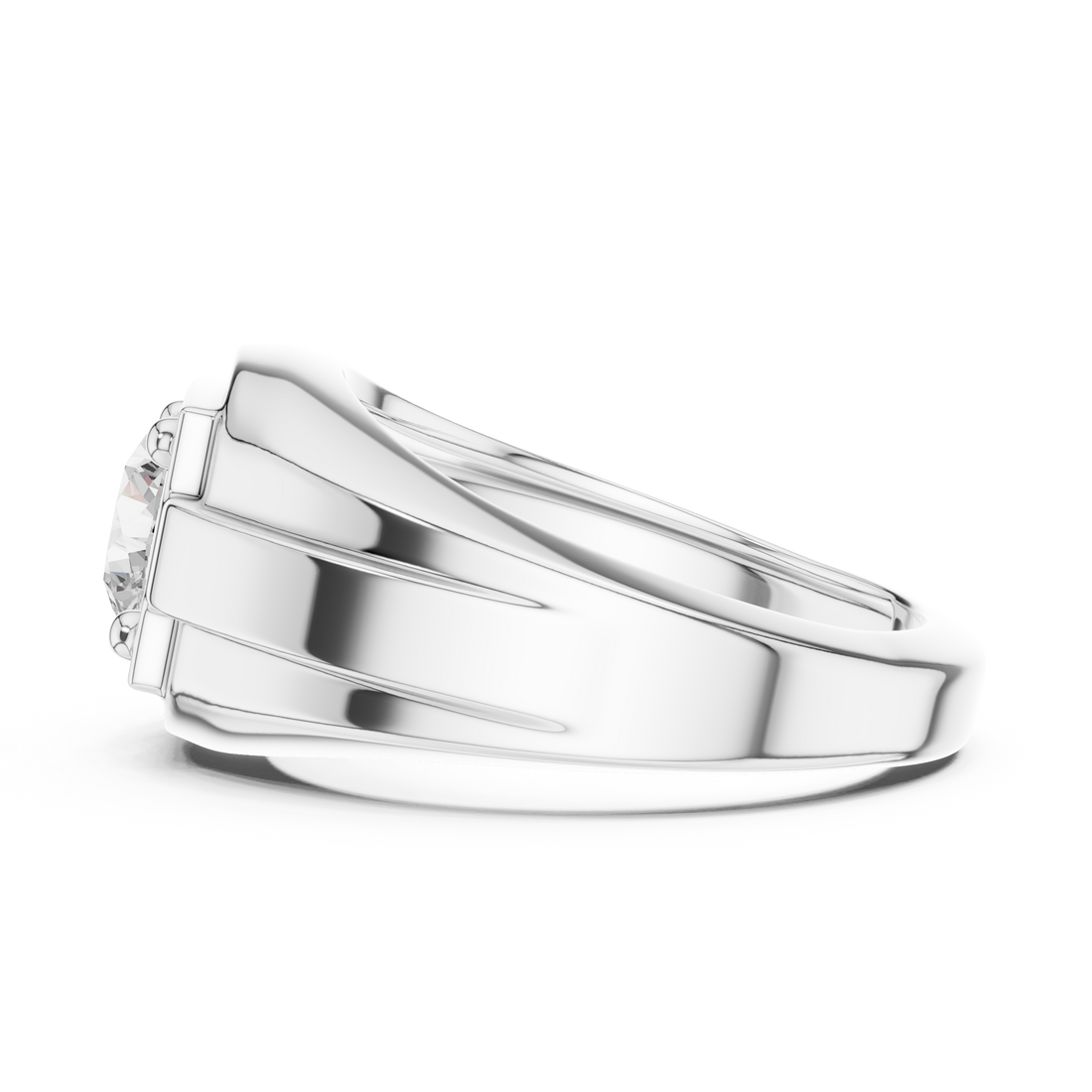 Round Cut Diamond Solitaire Signet Style Band Ring Classic Bold Design