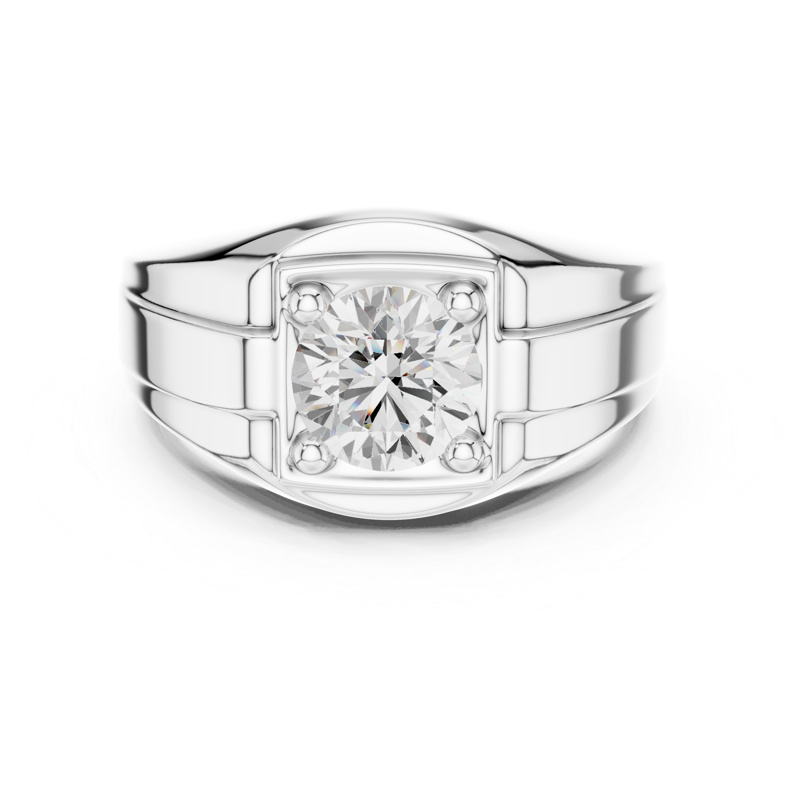 Round Cut Diamond Solitaire Signet Style Band Ring Classic Bold Design