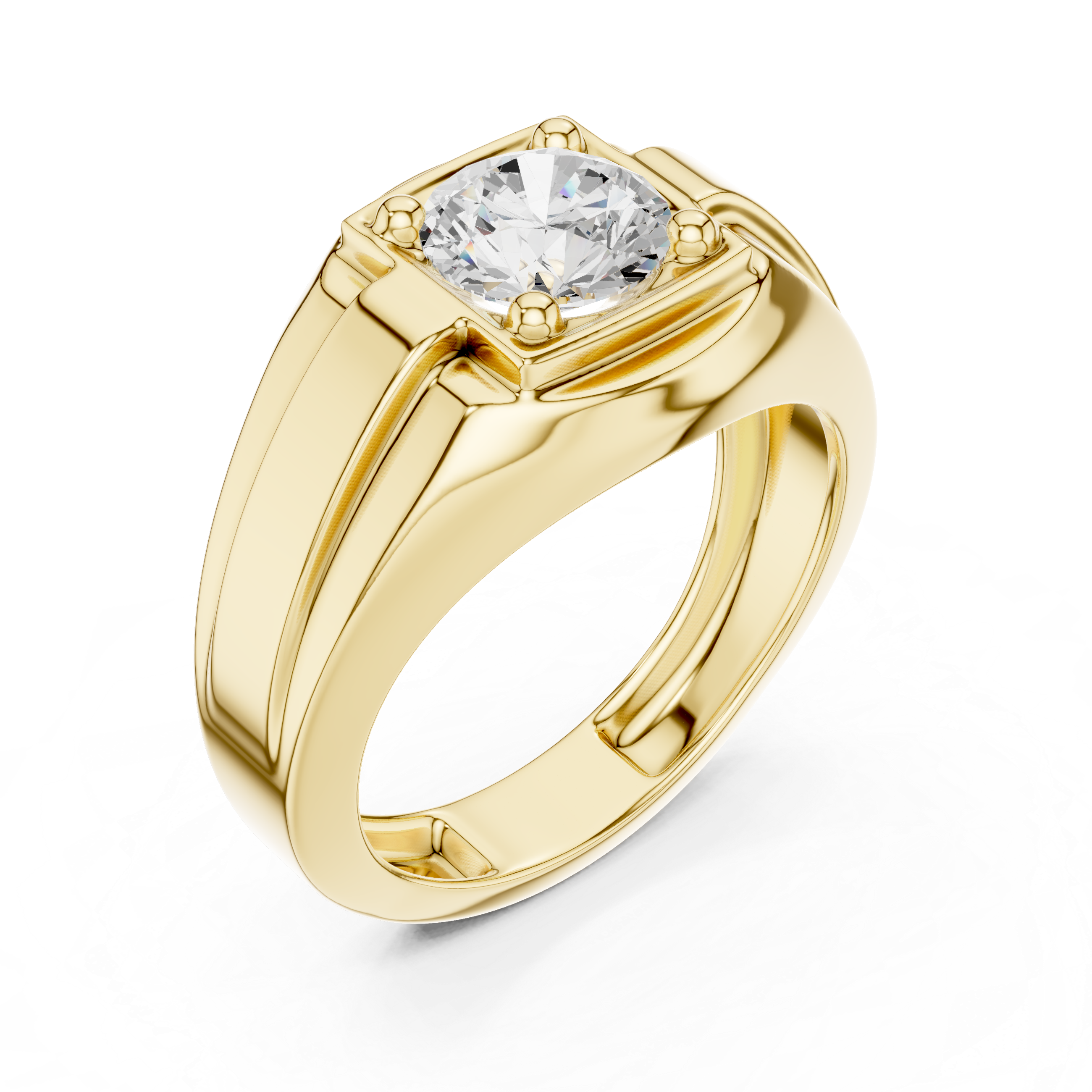 Round Cut Diamond Solitaire Signet Style Band Ring Classic Bold Design