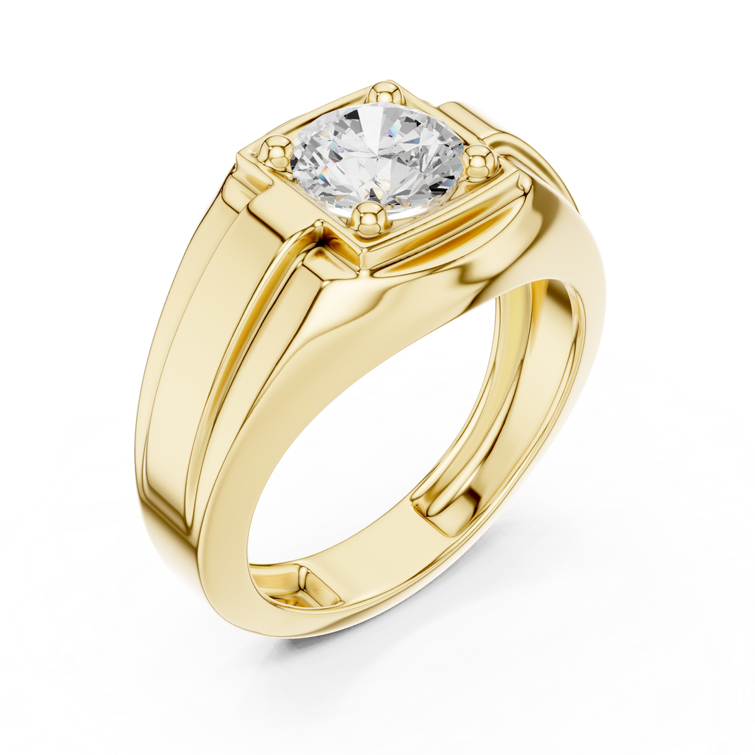 Round Cut Diamond Solitaire Signet Style Band Ring Classic Bold Design