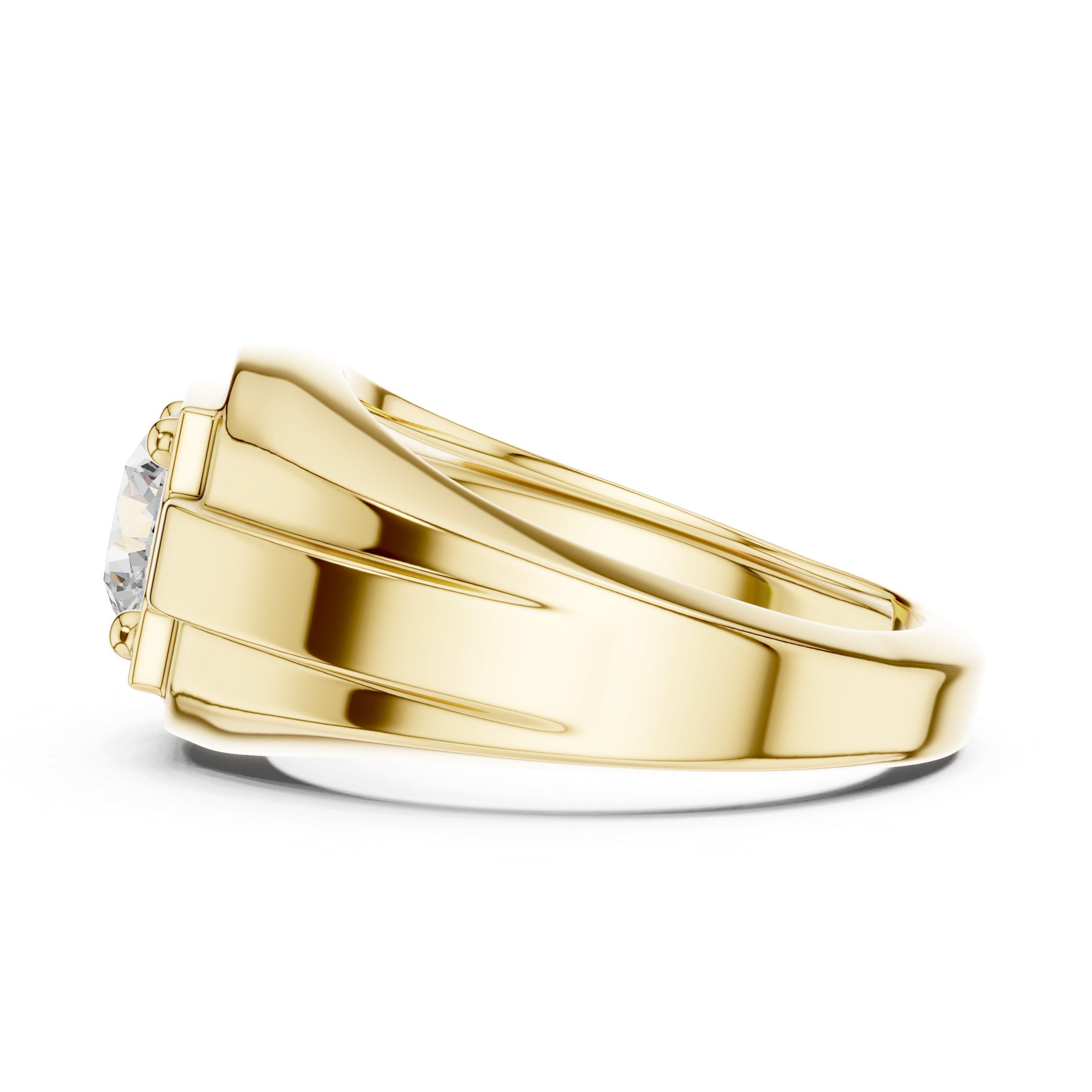 Round Cut Diamond Solitaire Signet Style Band Ring Classic Bold Design