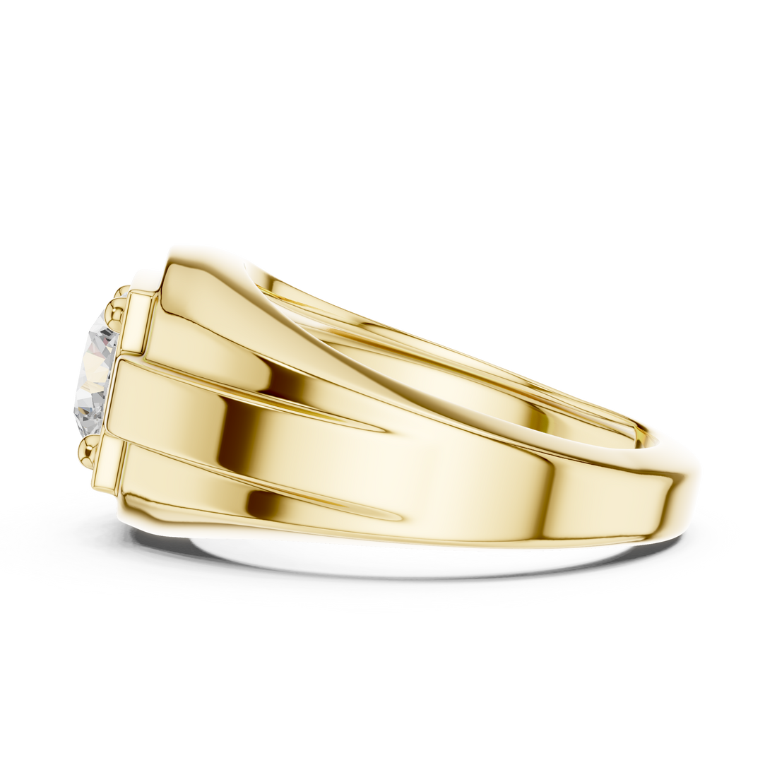 Round Cut Diamond Solitaire Signet Style Band Ring Classic Bold Design