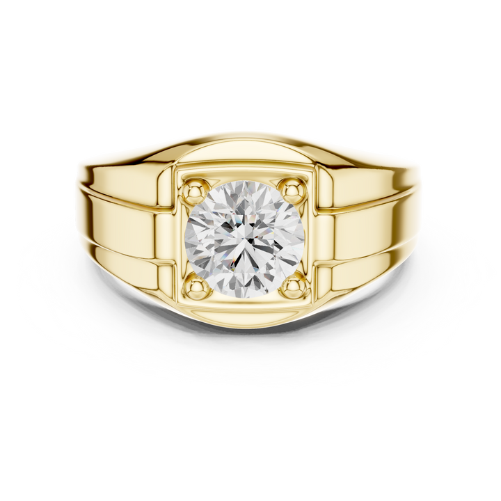 Round Cut Diamond Solitaire Signet Style Band Ring Classic Bold Design
