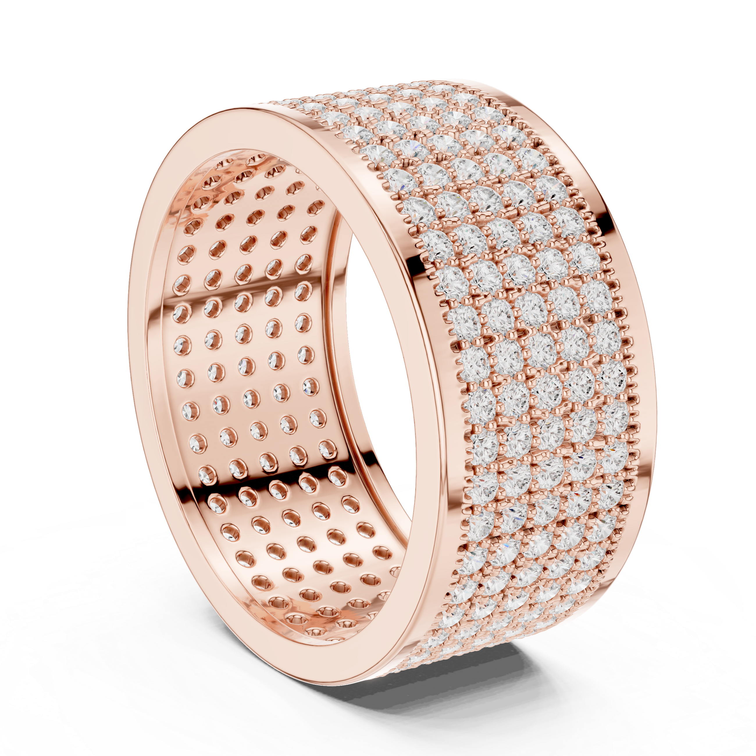 Round Cut Diamond Multi Row Pavé Wide Band Ring