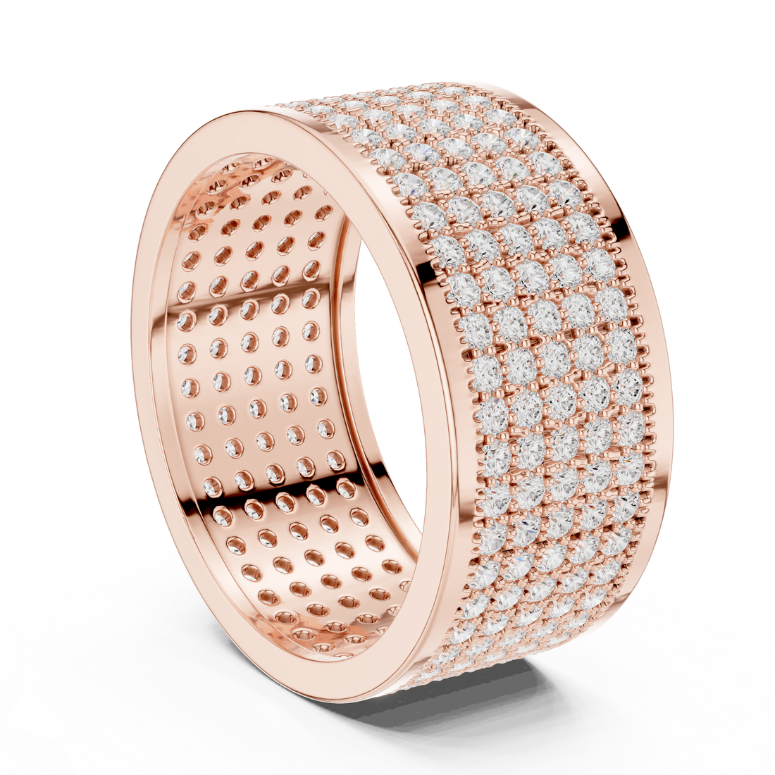 Round Cut Diamond Multi Row Pavé Wide Band Ring