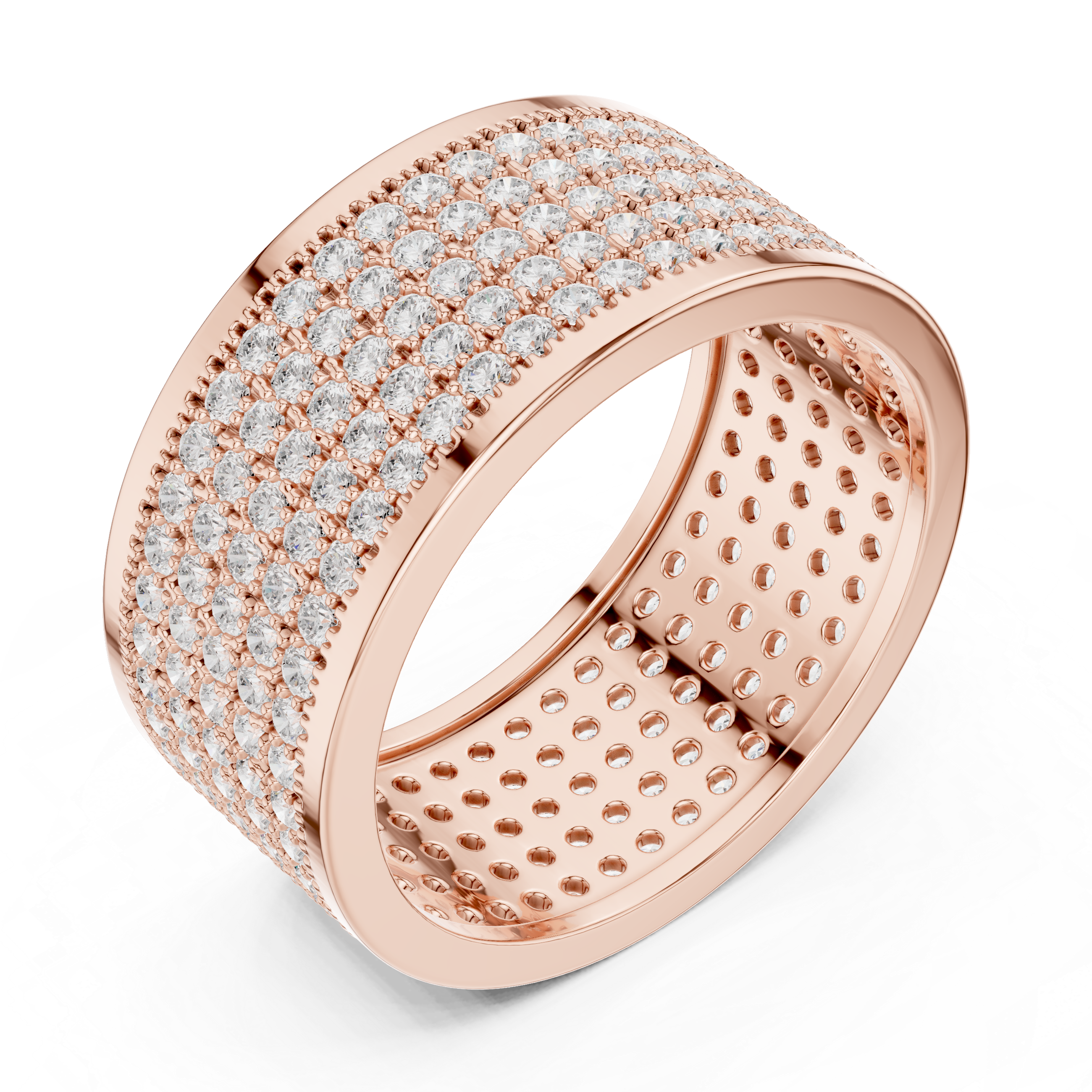 Round Cut Diamond Multi Row Pavé Wide Band Ring