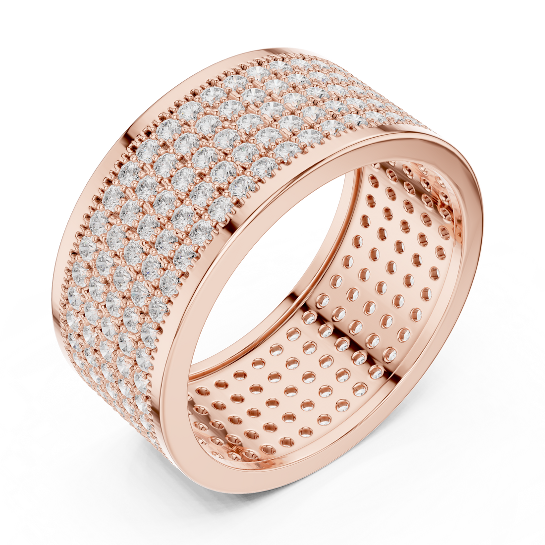 Round Cut Diamond Multi Row Pavé Wide Band Ring