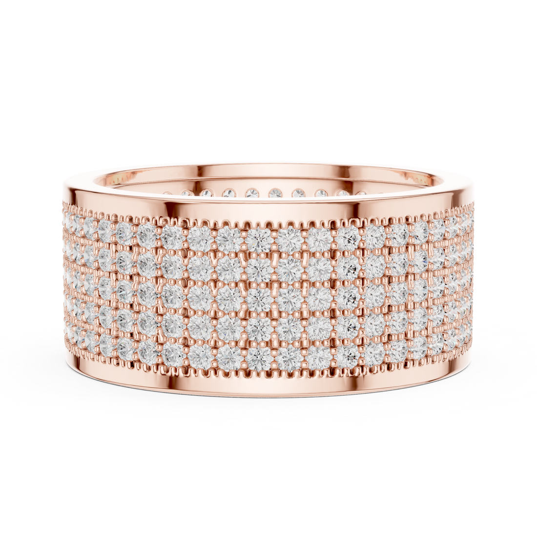 Round Cut Diamond Multi Row Pavé Wide Band Ring