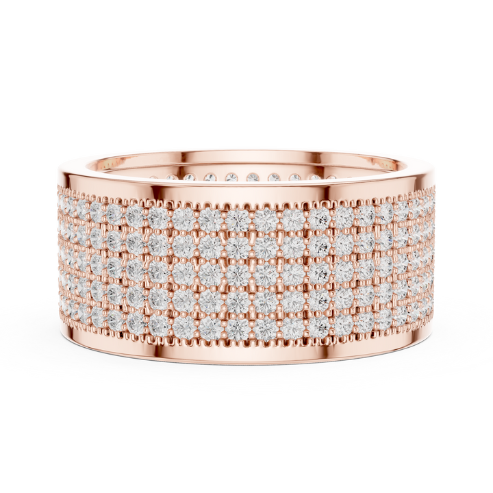 Round Cut Diamond Multi Row Pavé Wide Band Ring