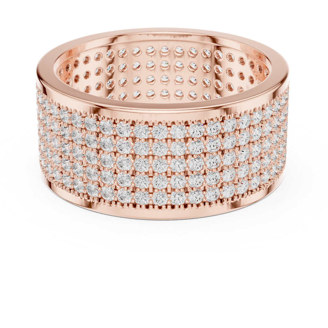 Round Cut Diamond Multi Row Pavé Wide Band Ring