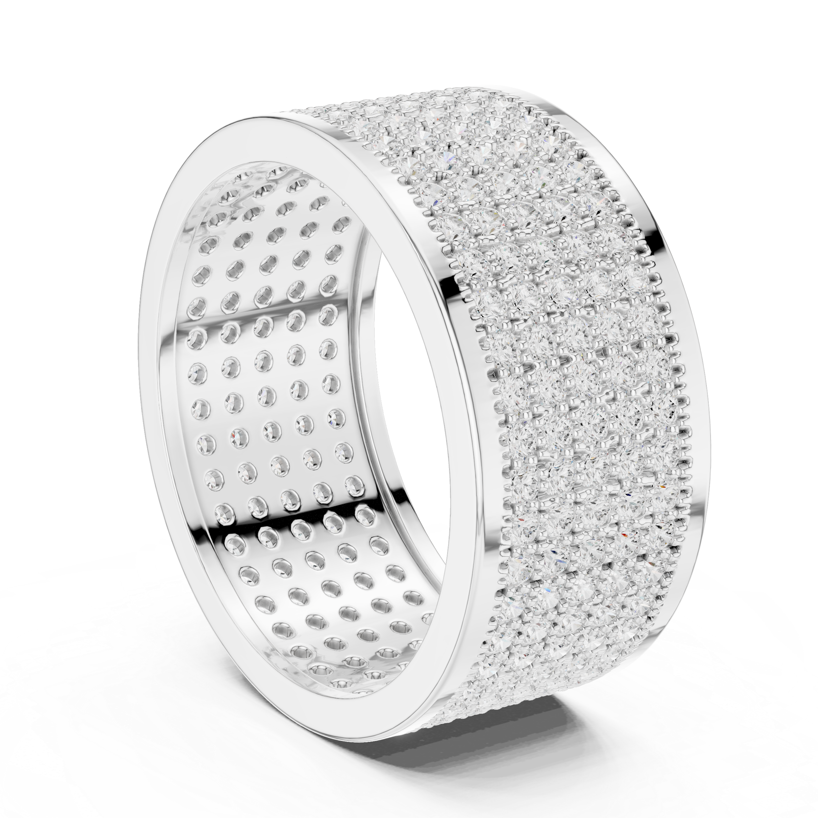 Round Cut Diamond Multi Row Pavé Wide Band Ring