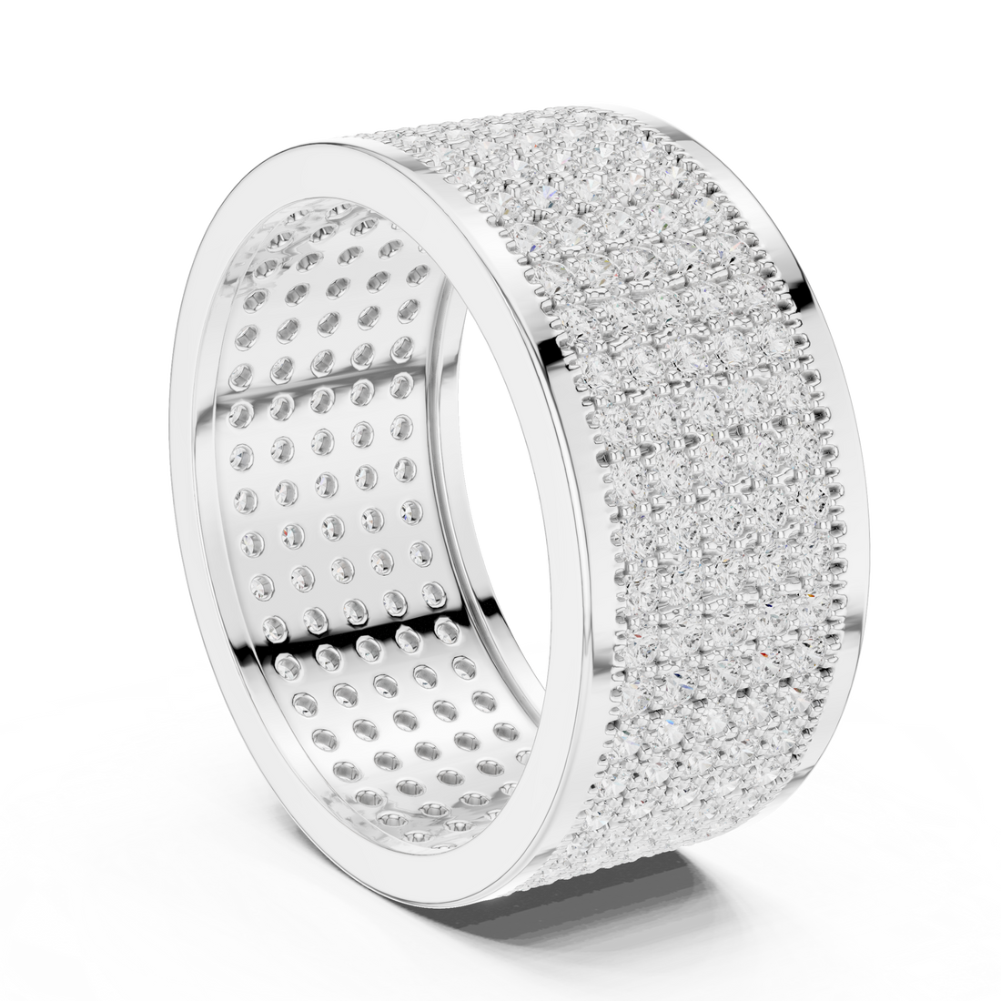 Round Cut Diamond Multi Row Pavé Wide Band Ring