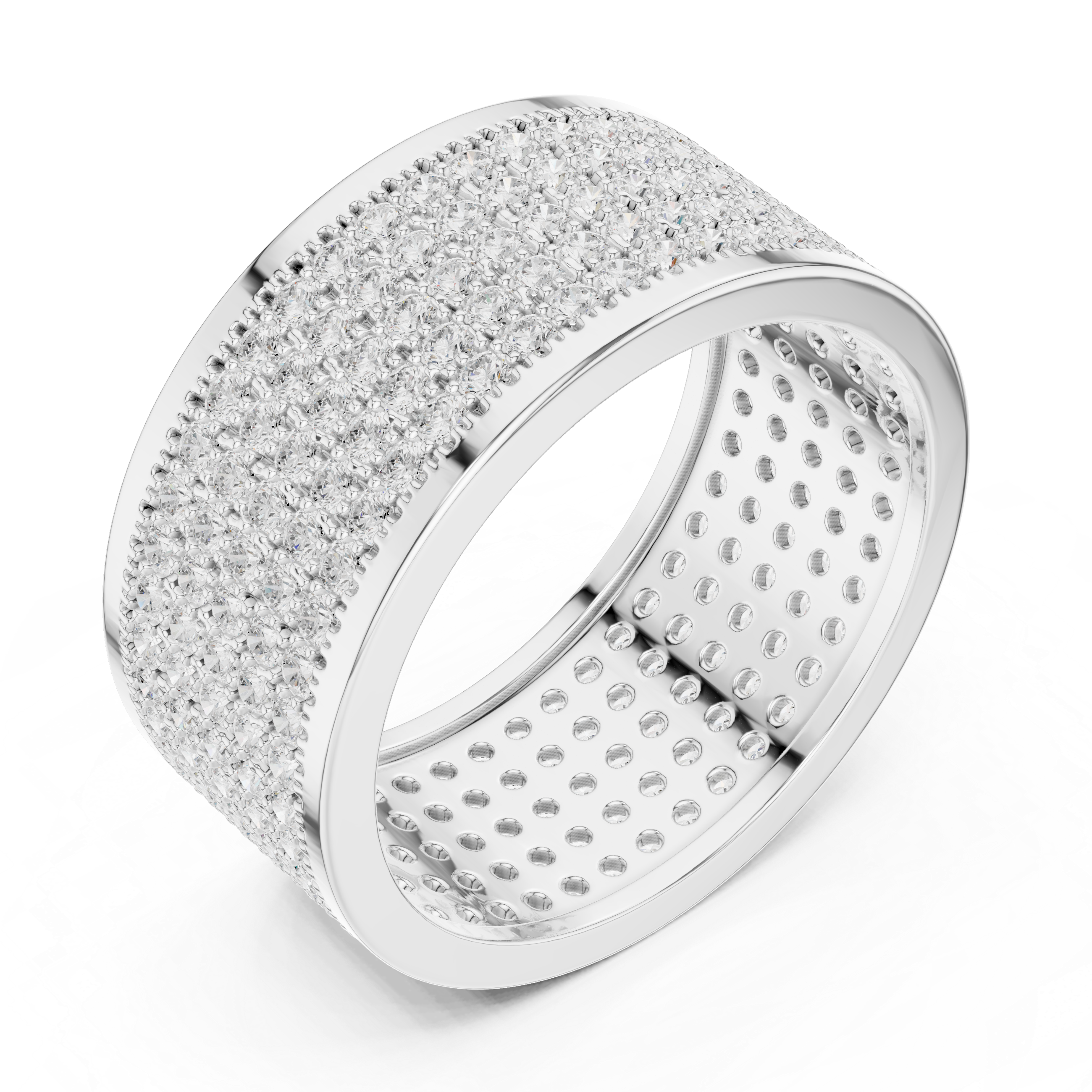 Round Cut Diamond Multi Row Pavé Wide Band Ring