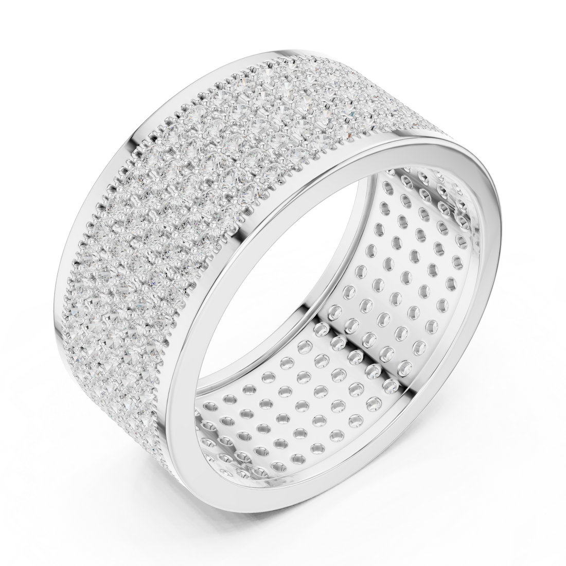 Round Cut Diamond Multi Row Pavé Wide Band Ring