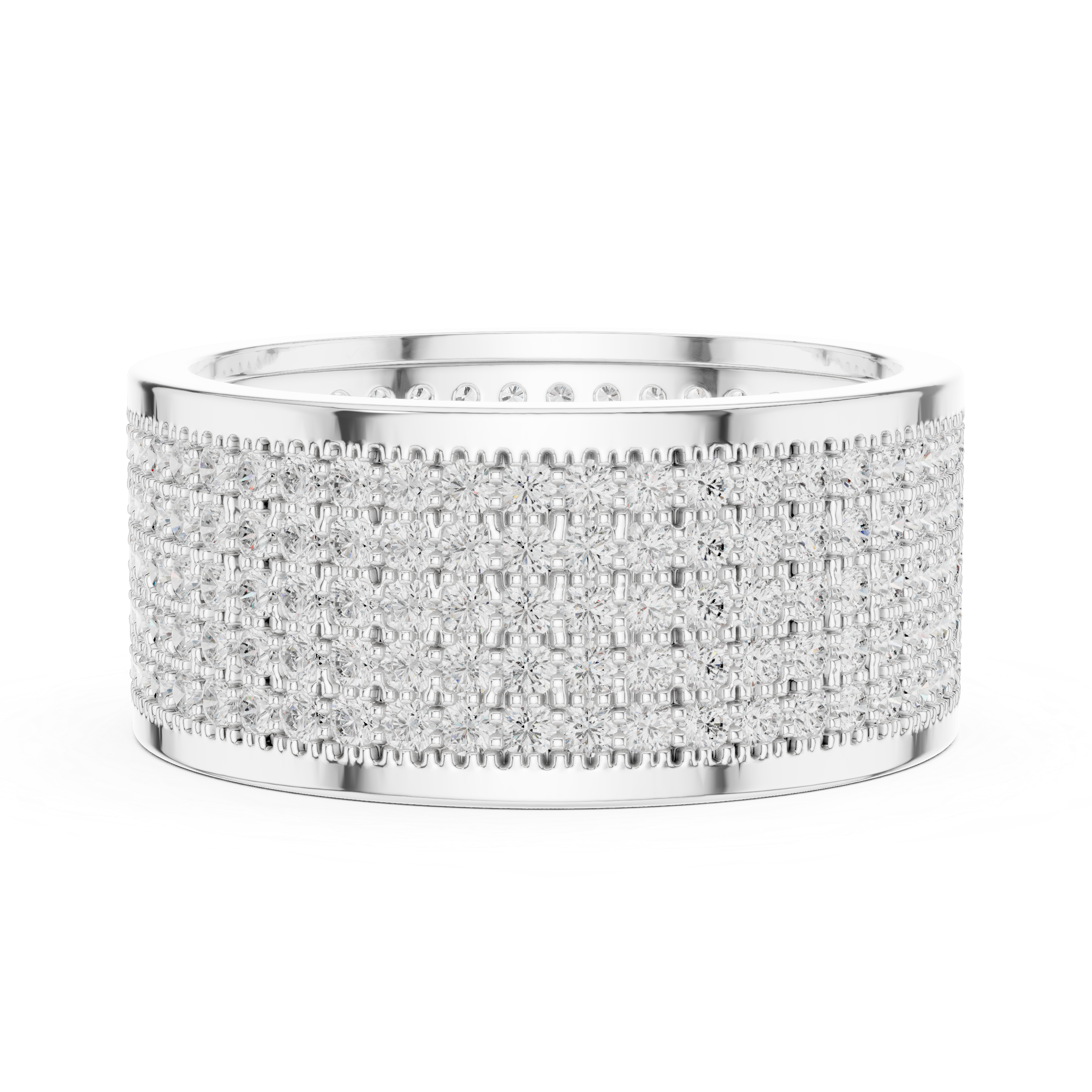 Round Cut Diamond Multi Row Pavé Wide Band Ring