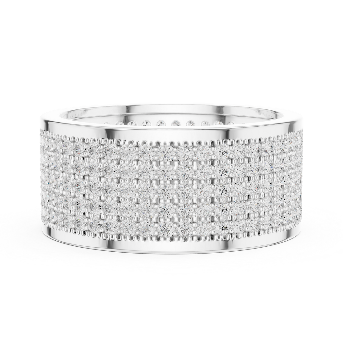 Round Cut Diamond Multi Row Pavé Wide Band Ring