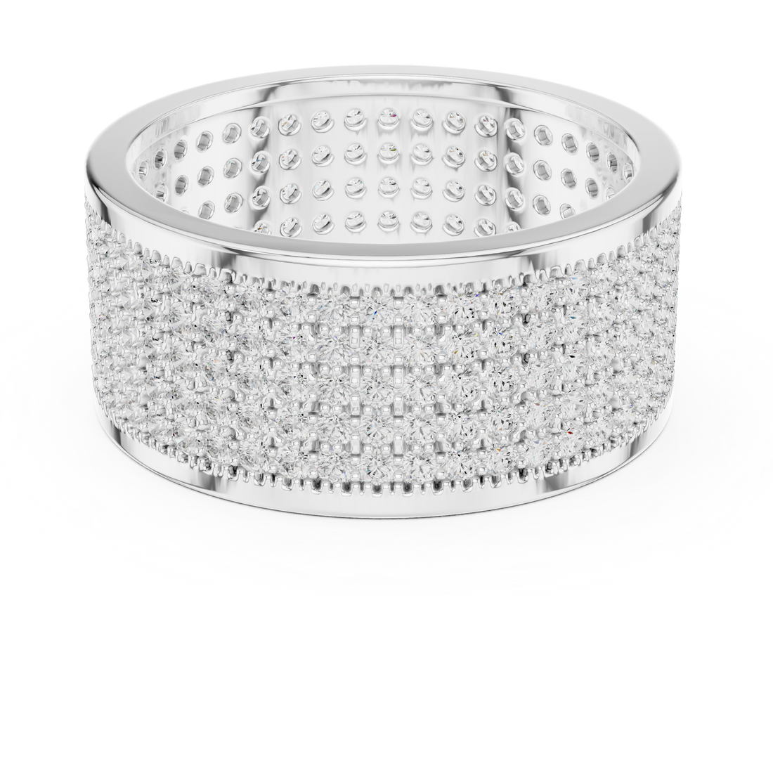Round Cut Diamond Multi Row Pavé Wide Band Ring