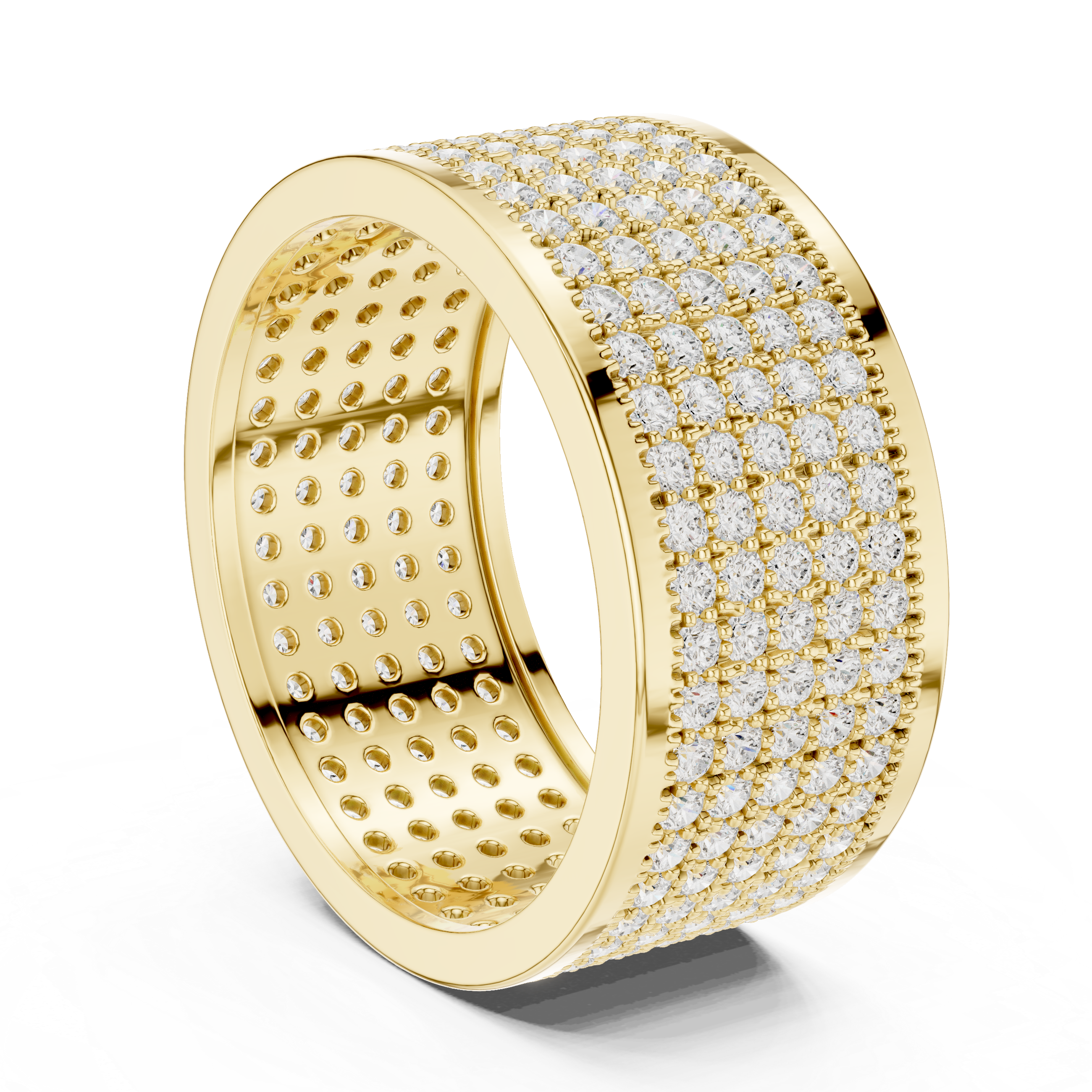 Round Cut Diamond Multi Row Pavé Wide Band Ring