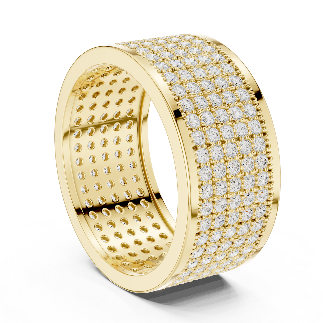 Round Cut Diamond Multi Row Pavé Wide Band Ring