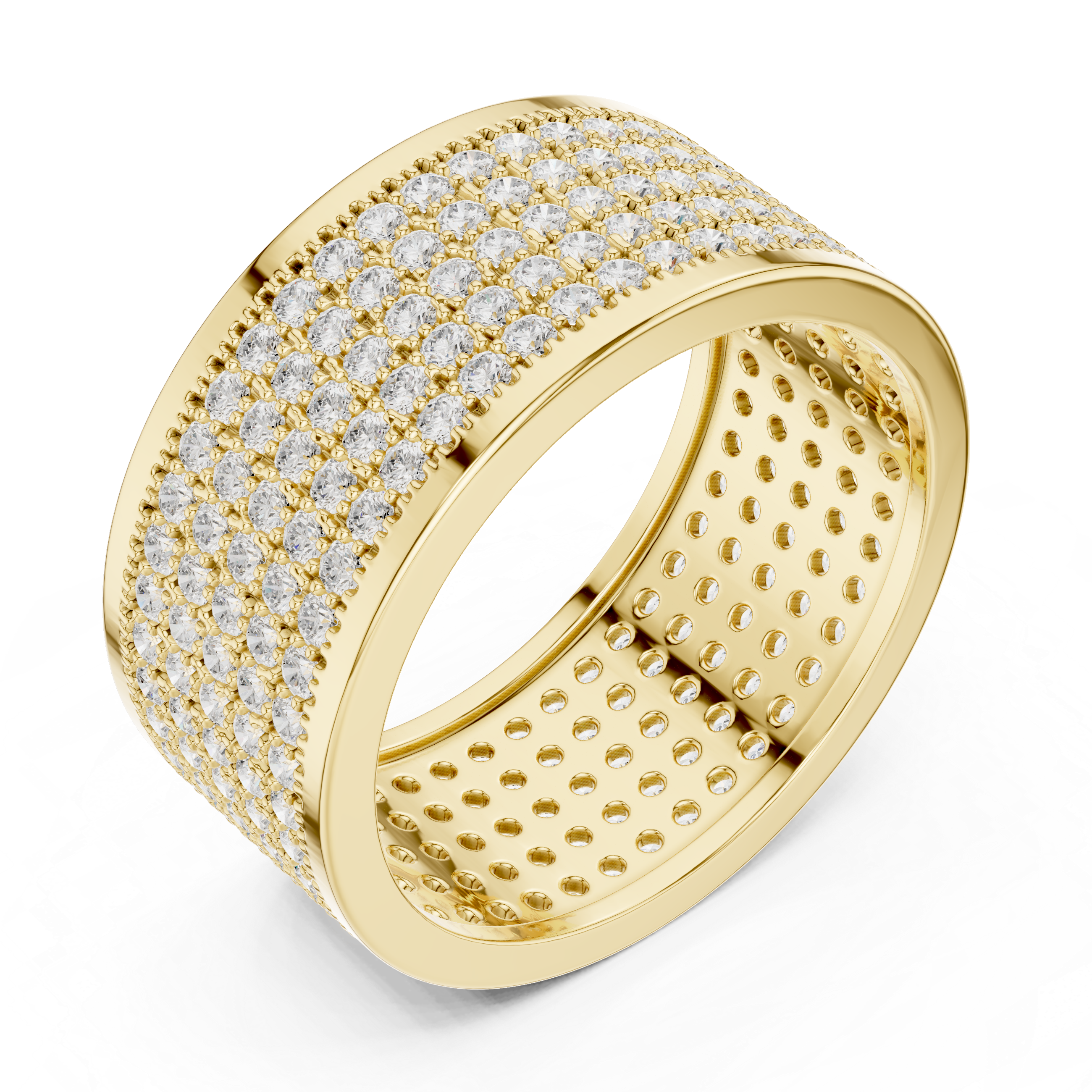 Round Cut Diamond Multi Row Pavé Wide Band Ring