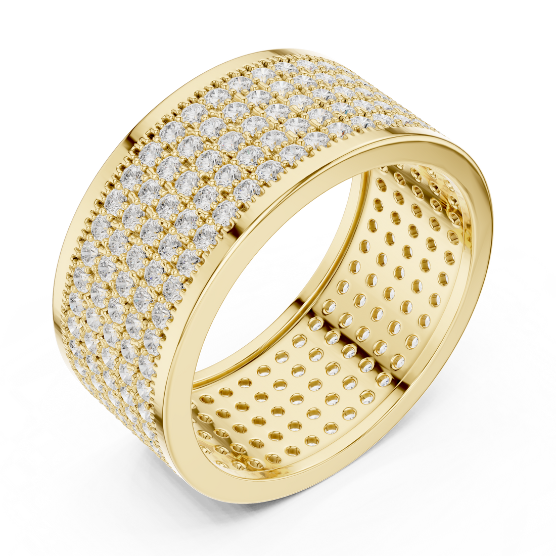 Round Cut Diamond Multi Row Pavé Wide Band Ring