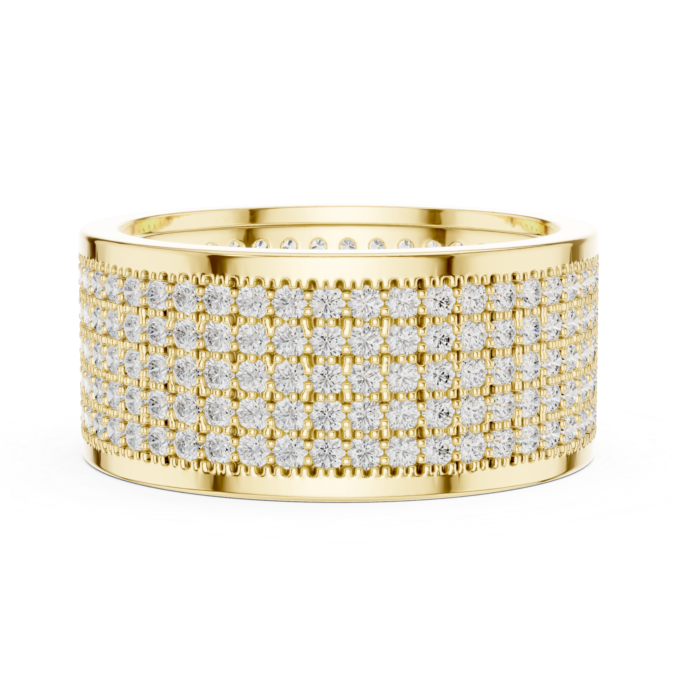 Round Cut Diamond Multi Row Pavé Wide Band Ring
