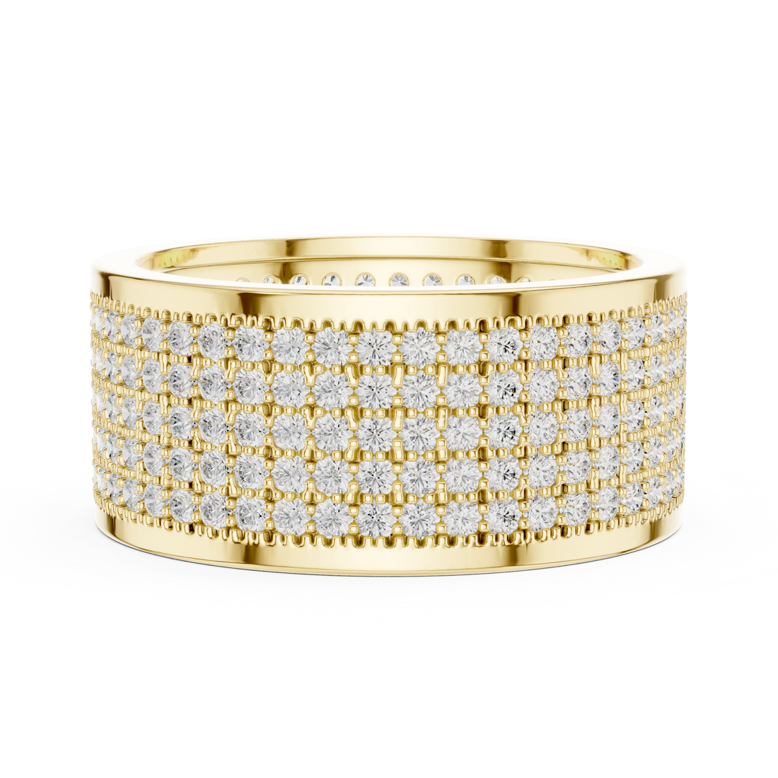 Round Cut Diamond Multi Row Pavé Wide Band Ring