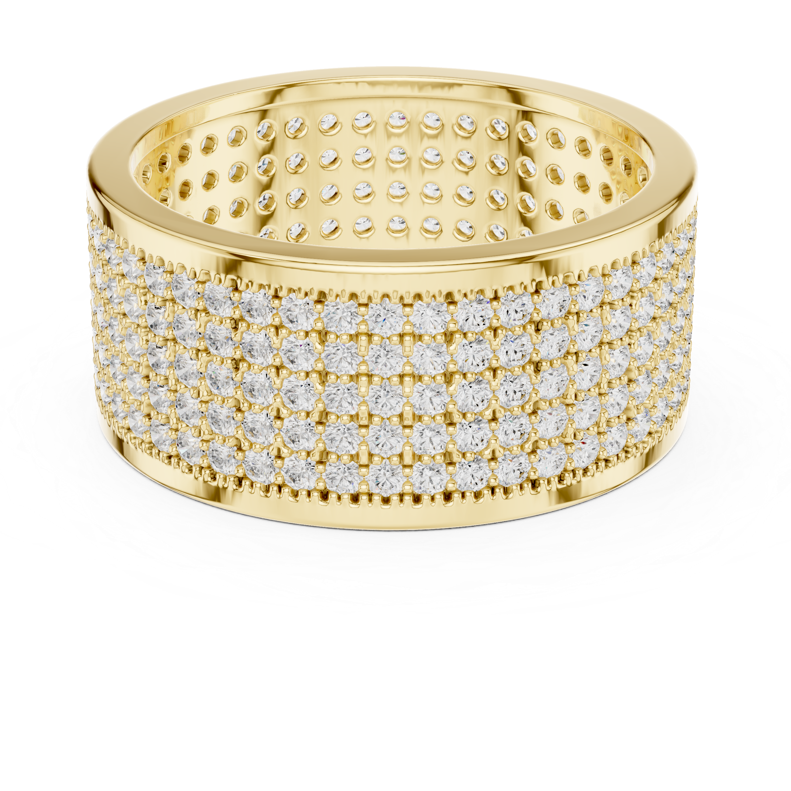 Round Cut Diamond Multi Row Pavé Wide Band Ring