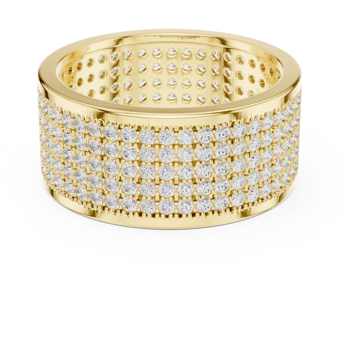 Round Cut Diamond Multi Row Pavé Wide Band Ring