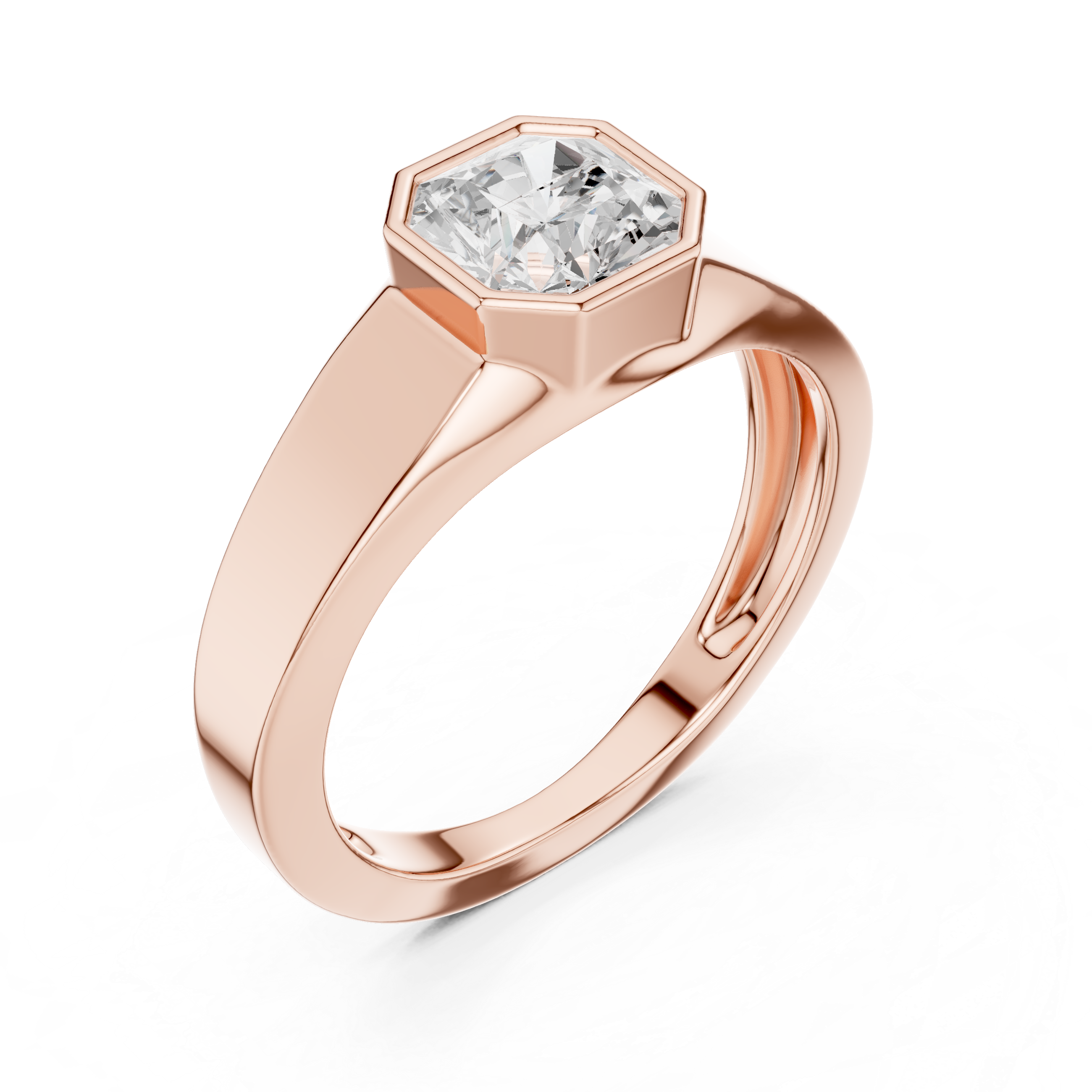 Bold Radiant Cut Diamond Bezel Set Signet Style Ring