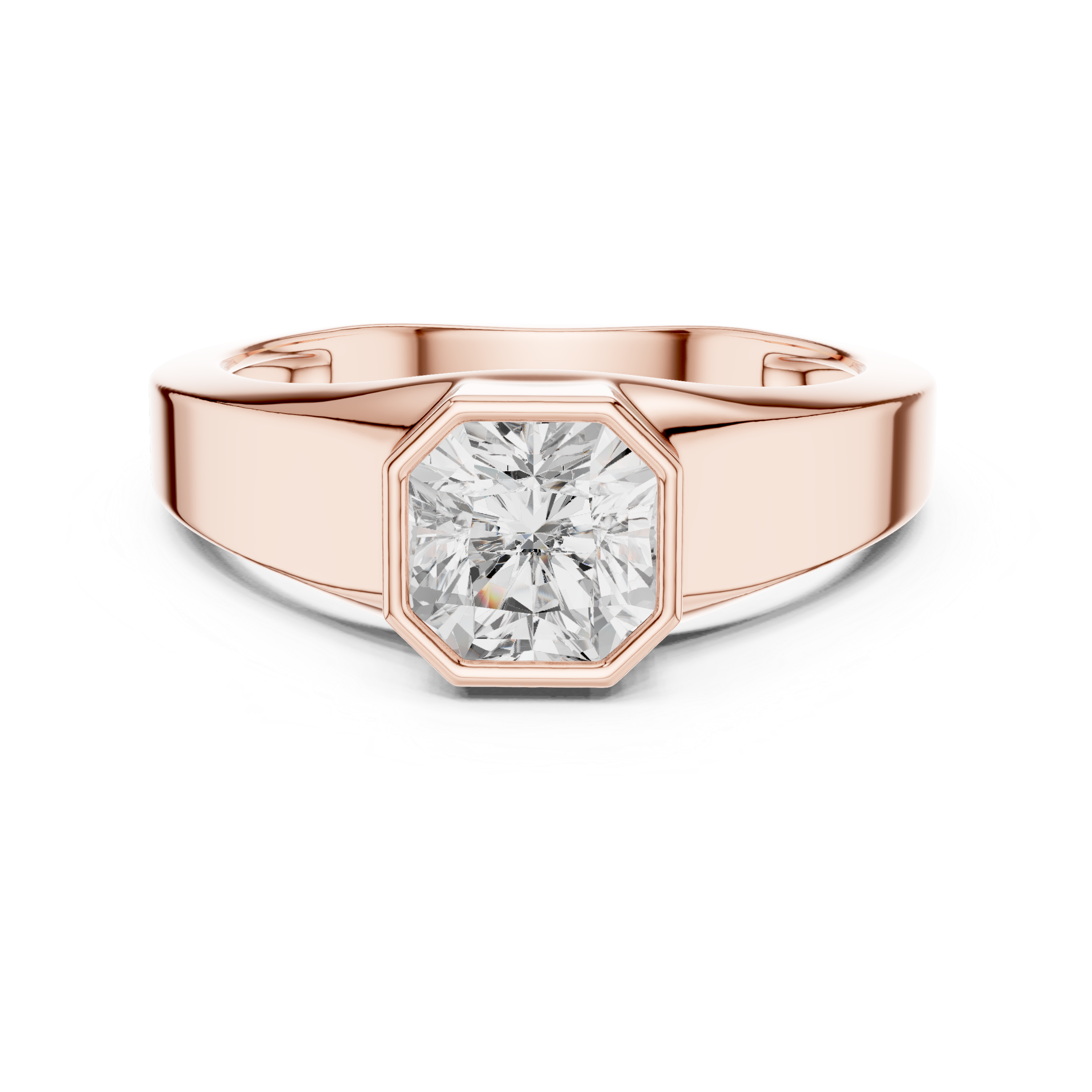 Bold Radiant Cut Diamond Bezel Set Signet Style Ring