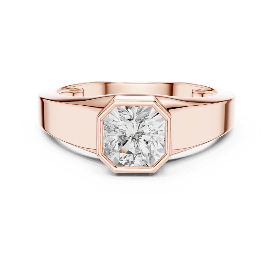 Bold Radiant Cut Diamond Bezel Set Signet Style Ring