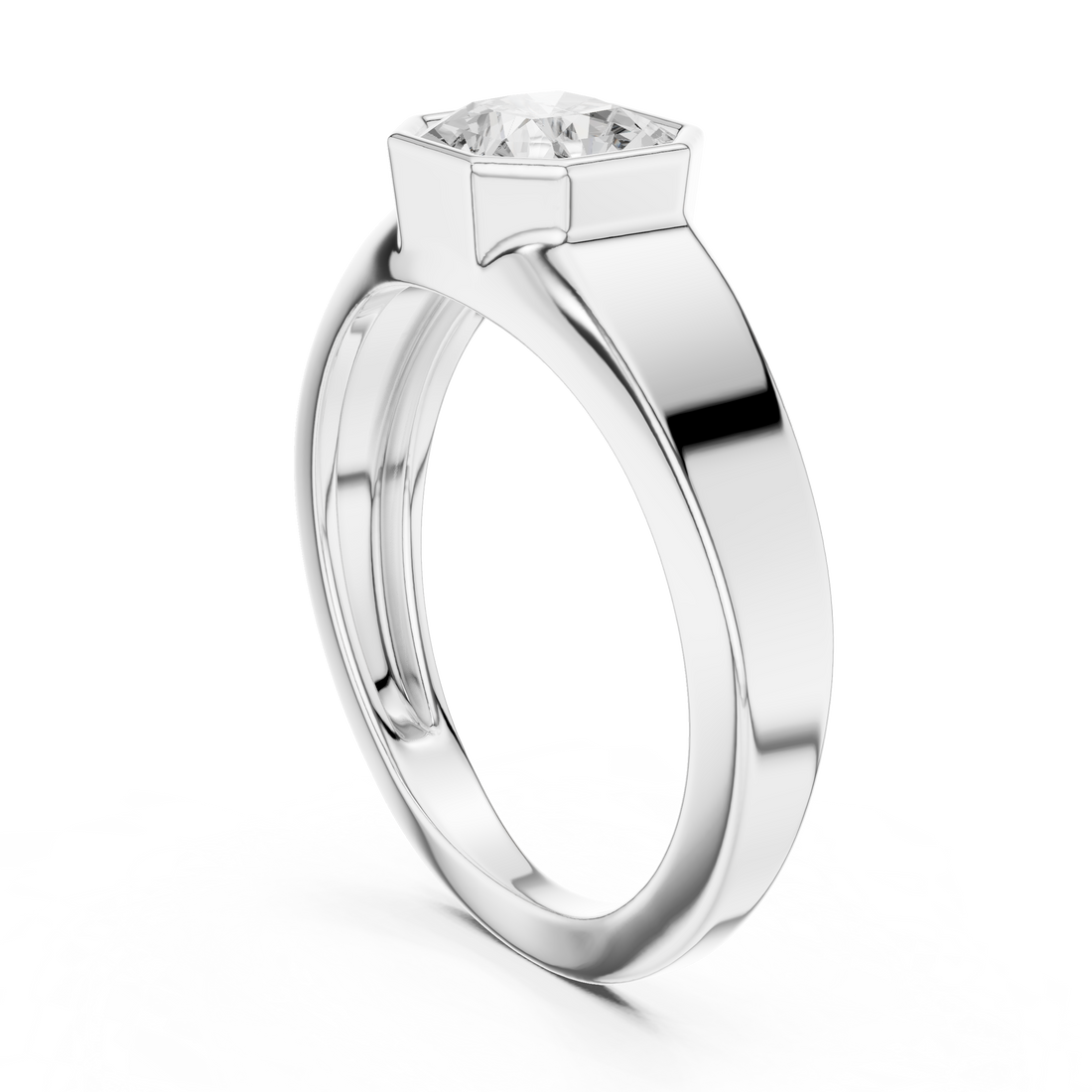 Bold Radiant Cut Diamond Bezel Set Signet Style Ring
