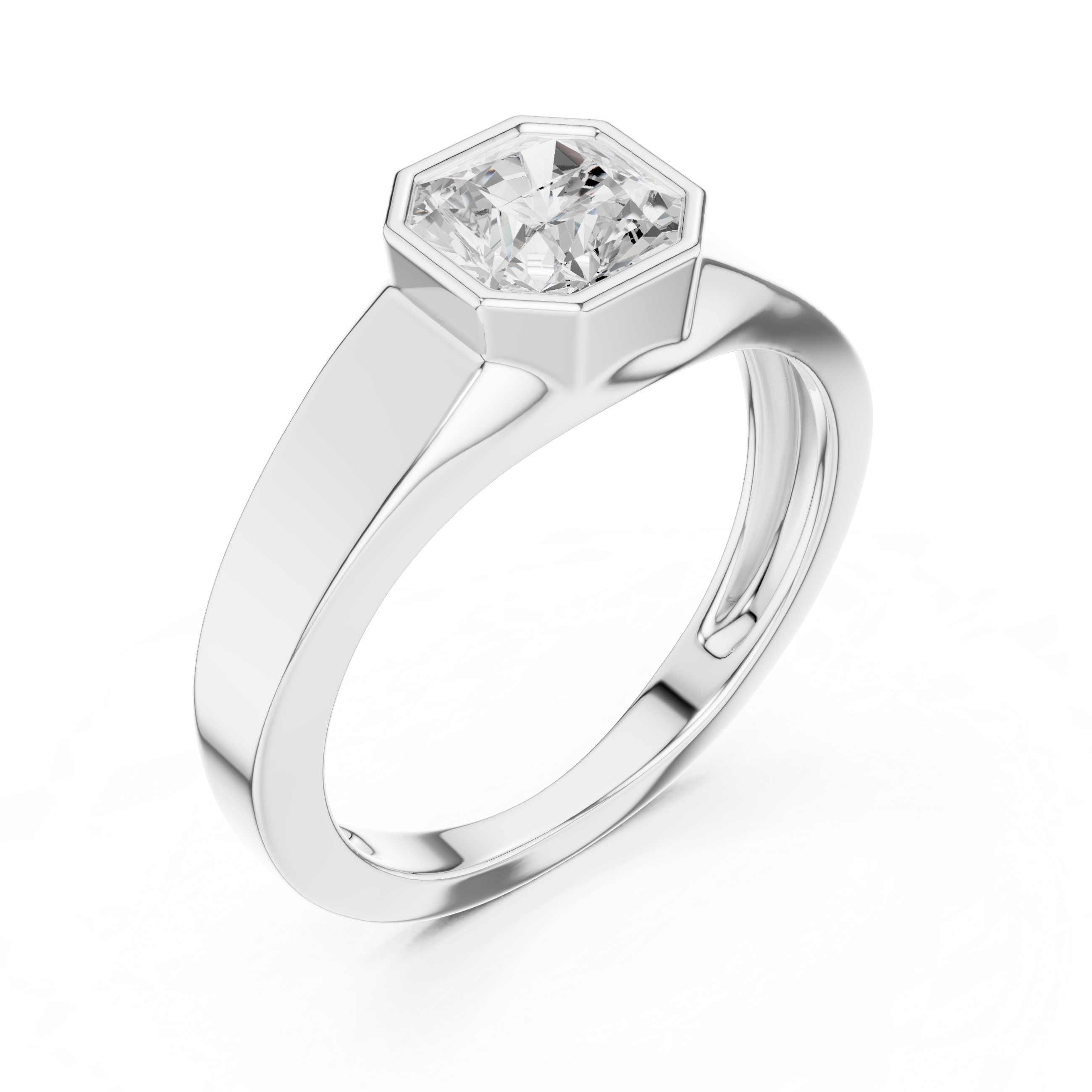 Bold Radiant Cut Diamond Bezel Set Signet Style Ring