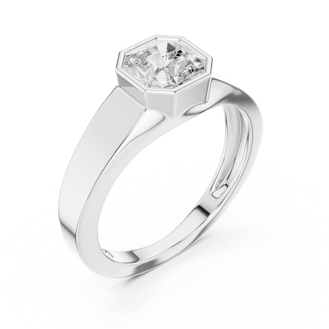Bold Radiant Cut Diamond Bezel Set Signet Style Ring