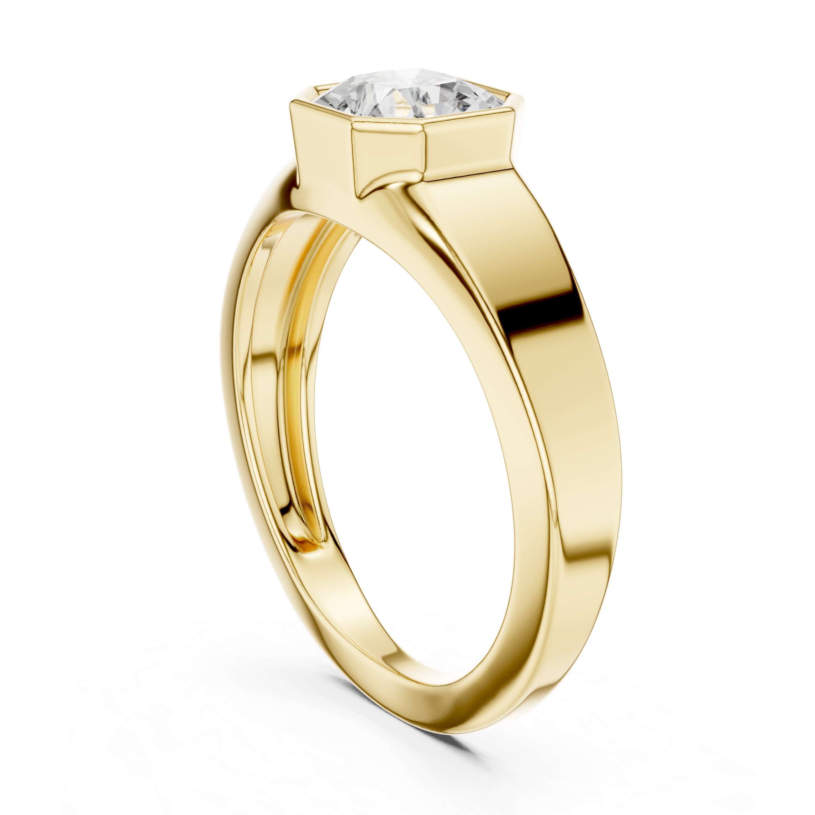Bold Radiant Cut Diamond Bezel Set Signet Style Ring