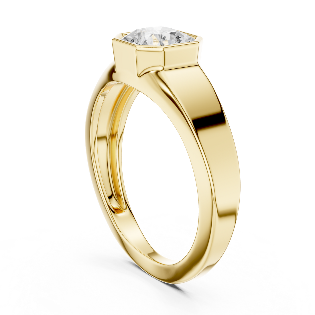Bold Radiant Cut Diamond Bezel Set Signet Style Ring