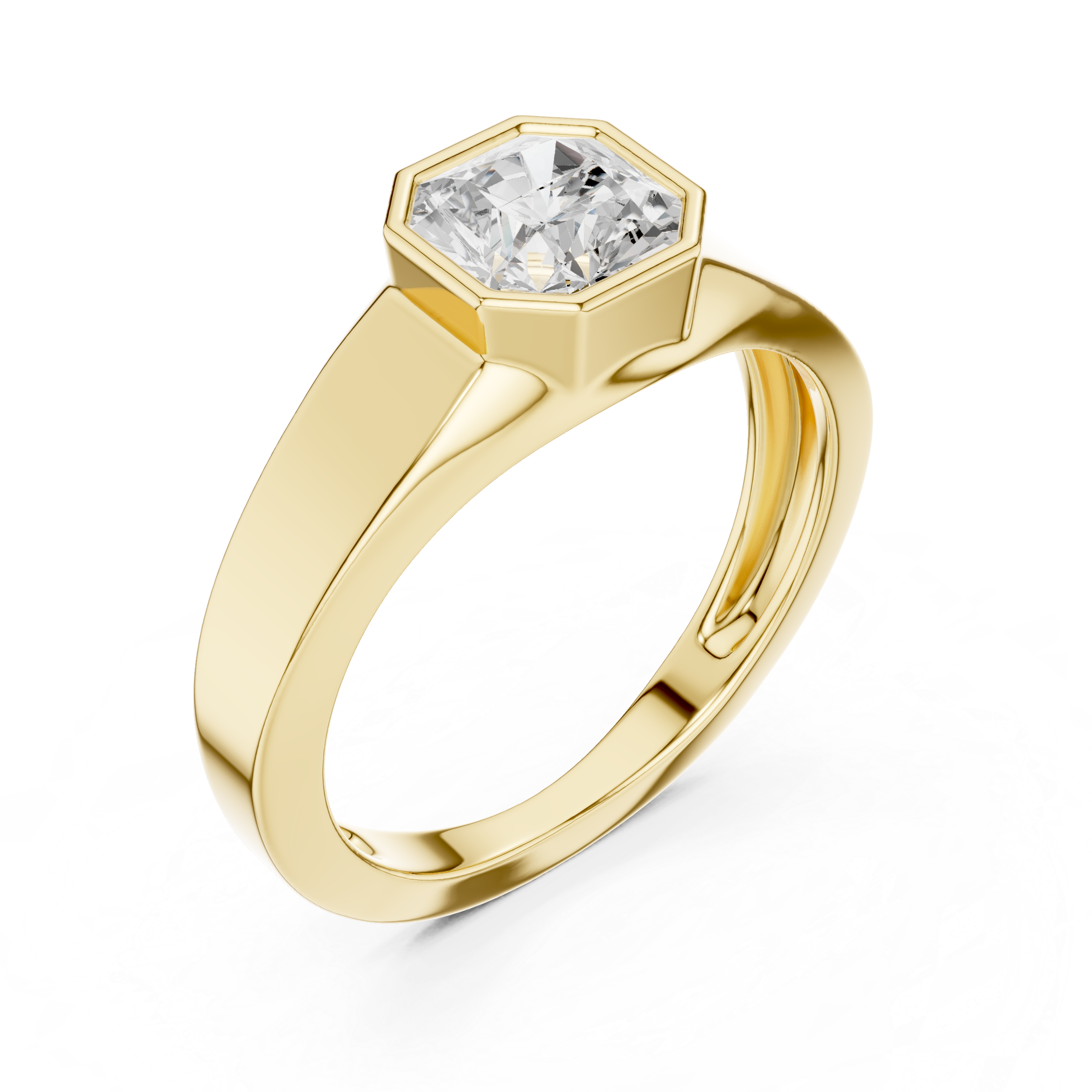 Bold Radiant Cut Diamond Bezel Set Signet Style Ring