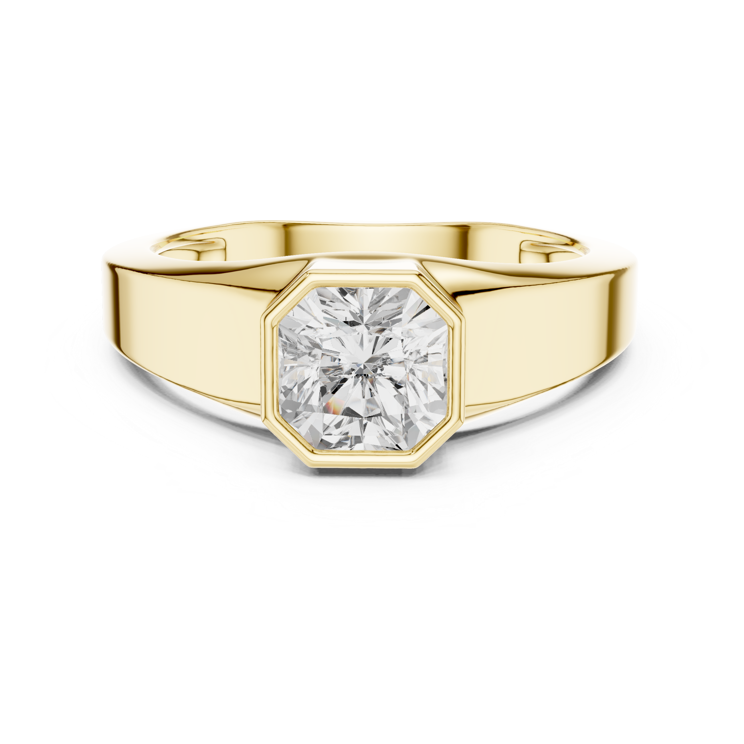 Bold Radiant Cut Diamond Bezel Set Signet Style Ring