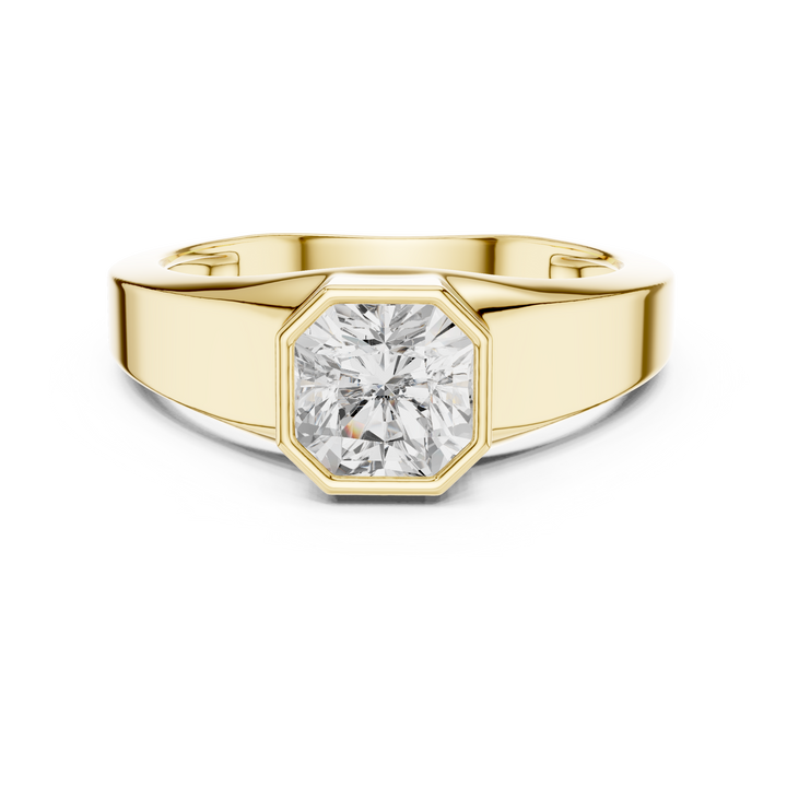 Bold Radiant Cut Diamond Bezel Set Signet Style Ring