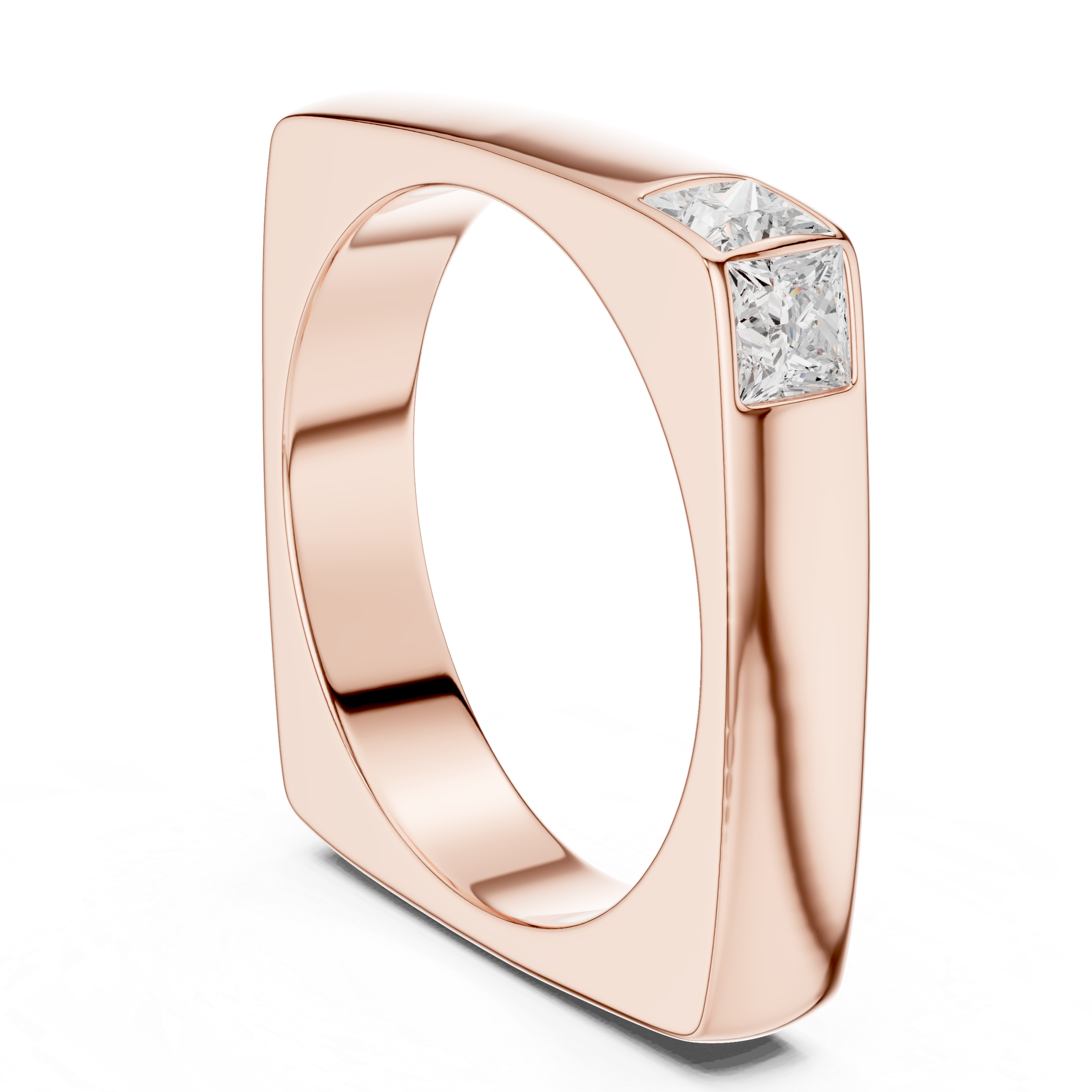 Princess Cut Diamond Bezel Side Stone Band Ring