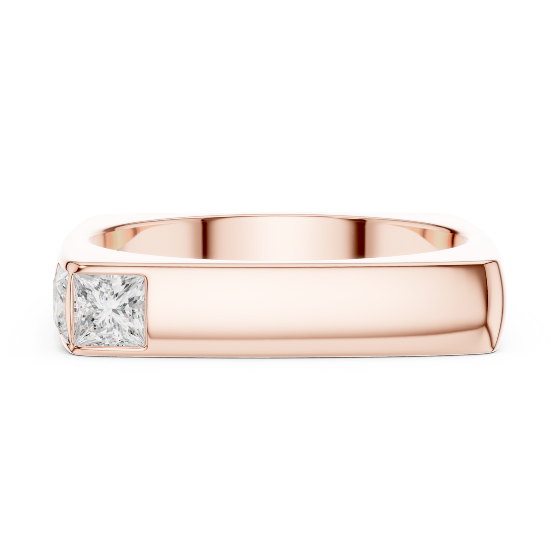 Princess Cut Diamond Bezel Side Stone Band Ring