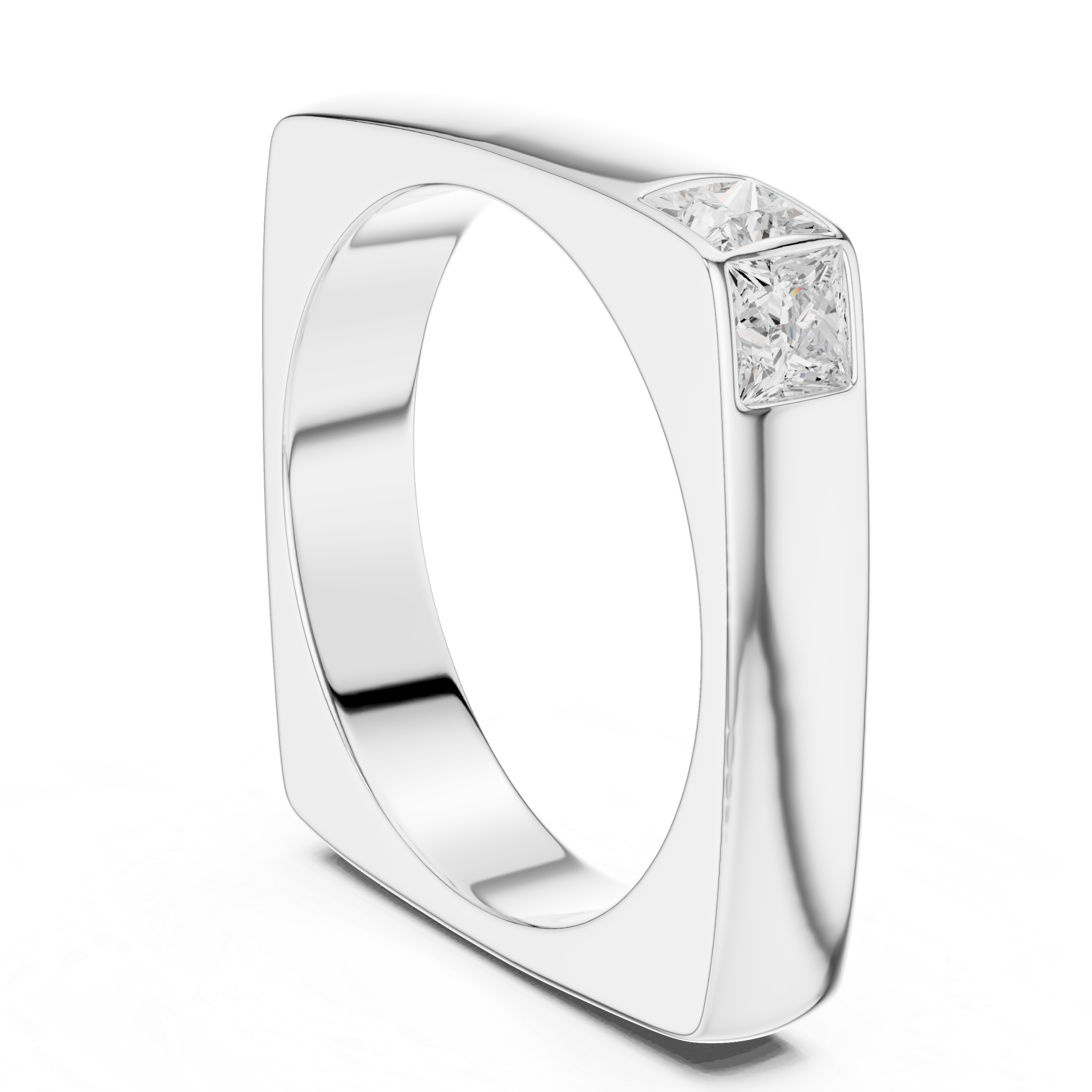 Princess Cut Diamond Bezel Side Stone Band Ring