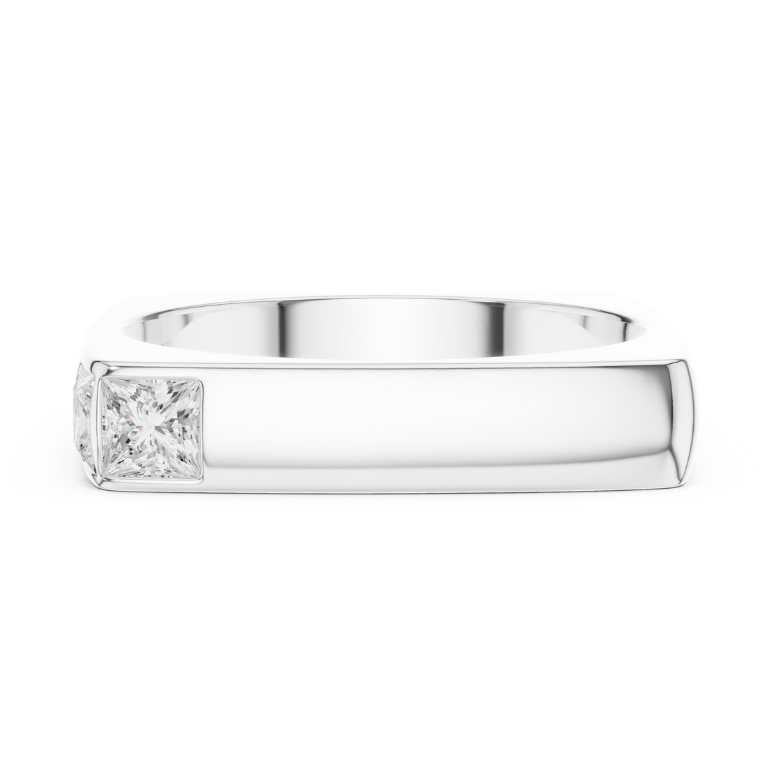 Princess Cut Diamond Bezel Side Stone Band Ring