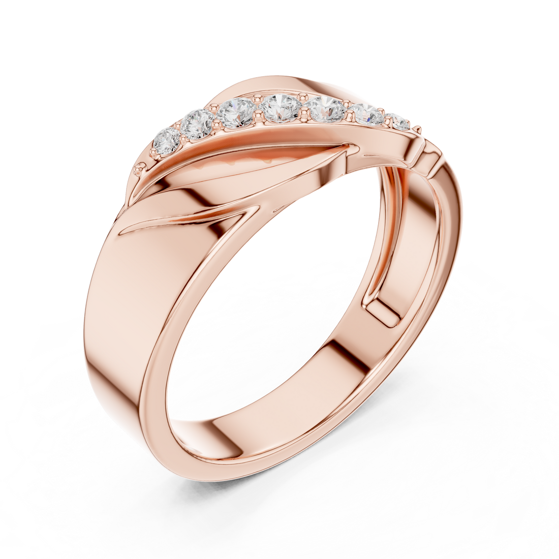 Flowing Round Diamond Twist Band with Multi Stone Row Design
