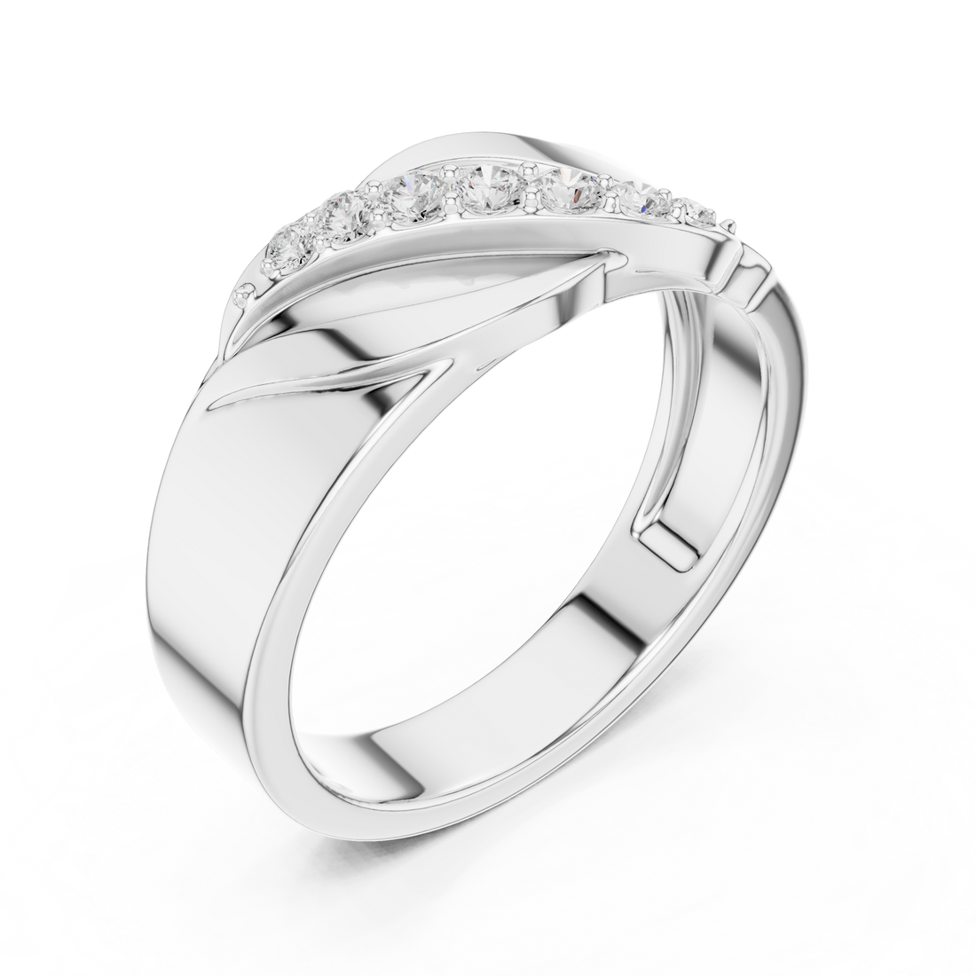 Flowing Round Diamond Twist Band with Multi Stone Row Design