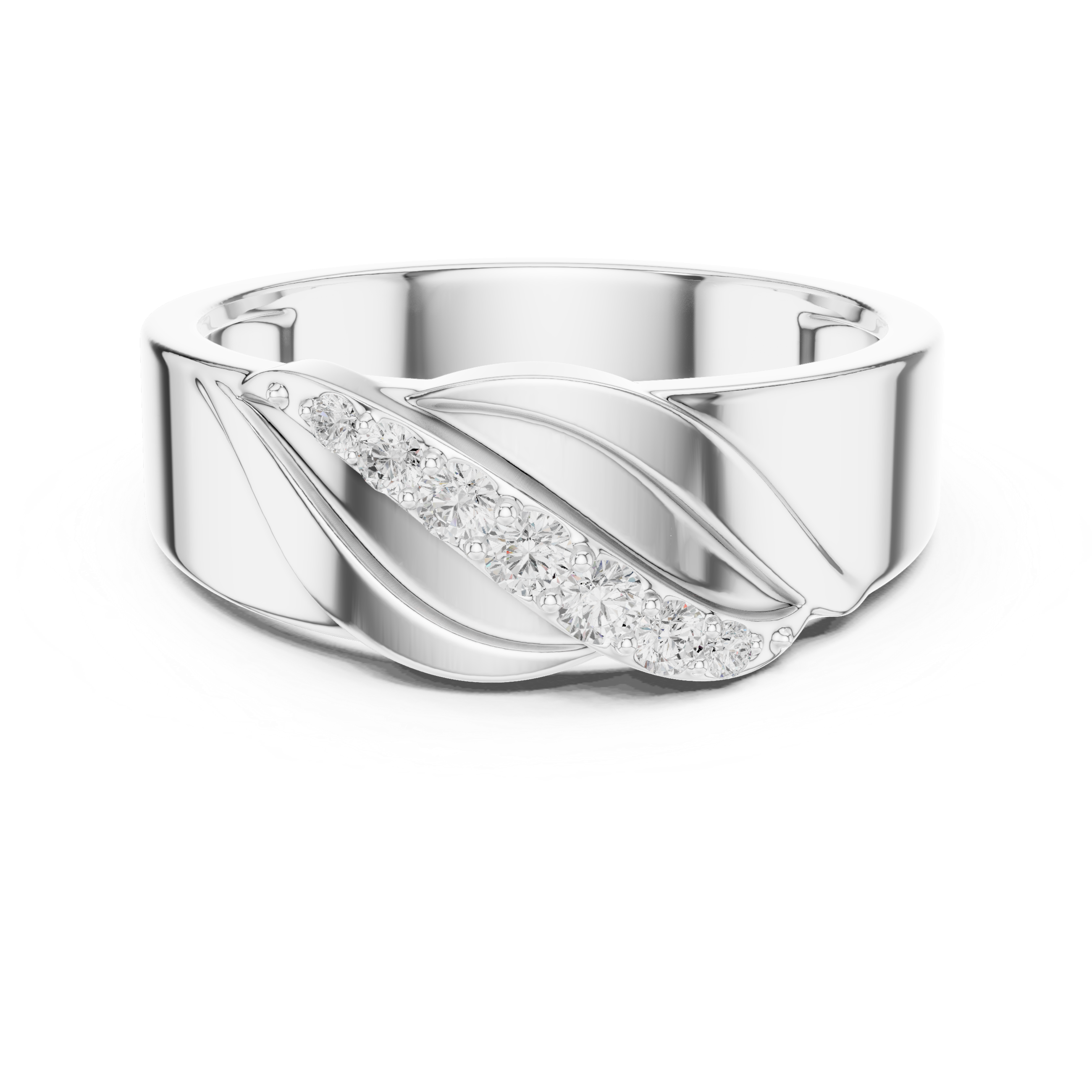 Flowing Round Diamond Twist Band with Multi Stone Row Design